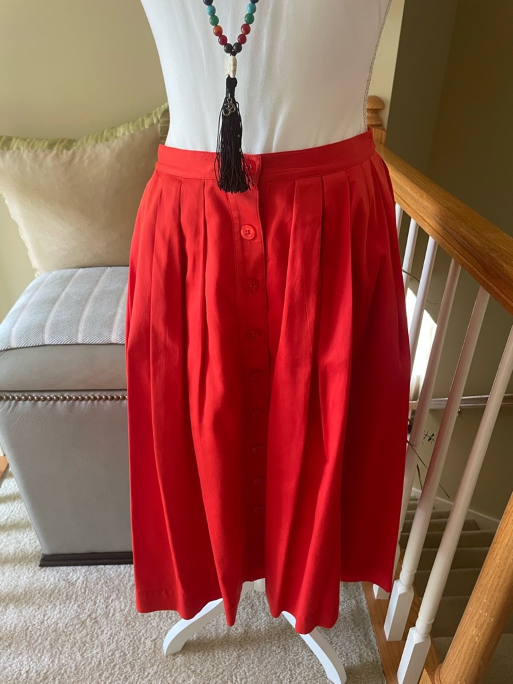 Brooks Brothers Vibrant Orange-Red Midi Button-Front Skirt -EUC